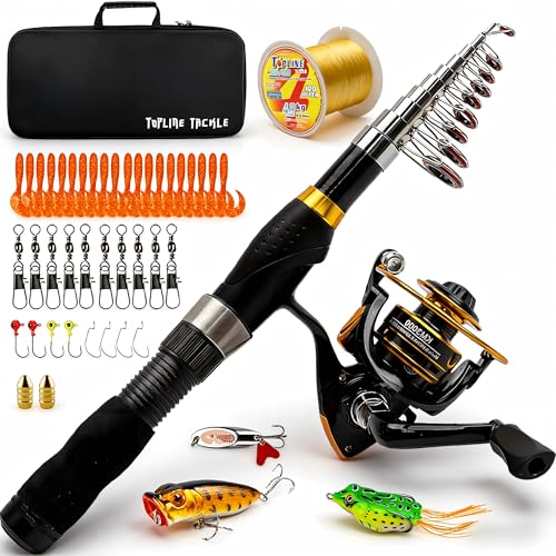 Collapsible Fishing Rod and Reel Combo, BalanZze Telescopic Fishing Rod with Spinning Reel, Portable Collapsible Fishing Pole Kit for Saltwater and Freshwater – Ideal Fishing Gift - color: gold - Full Kit with Case, size: 7.87 ft