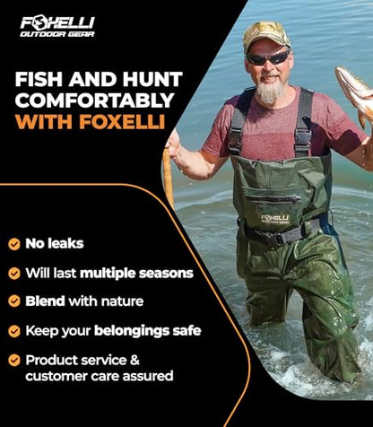 Foxelli Chest Waders – Waterproof 2-ply Nylon/PVC Camo Hunting Fishing Waders for Men and Women with Boots - color: Green, size: 8