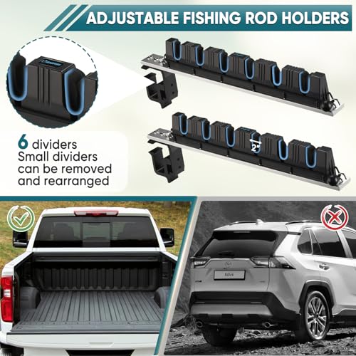GADFISH Fishing Rod Holder for Truck Bed, Hold 6 Fishing Rods At Once, Adjustable Fishing Rod Holder Fits Most Fishing Rods, 2 Mounting Options
