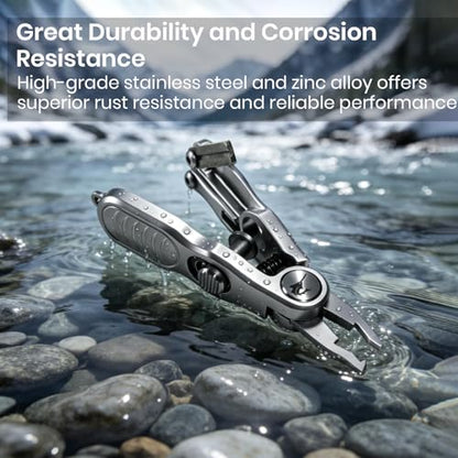 Pristis 4-in-1 Fishing Line Cutter, Fly Tying Scissors with O Ring Spliter, Nippers, Lure Eye Cleaner and Hook Sharpner Kit, Stainless Steel Braided Mono Fluoro Clippers, Pliers Tool Accessories
