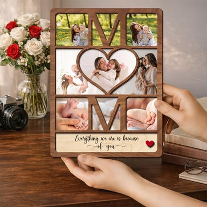 Personalized Wooden Mom Picture Frame, Custom Mother's Day Frame with Photo, Best Mom Ever Gifts, Gift Ideas for Mum Birthday from Daughter Son, Meaningful Gifts for Wife From Husband - color: 0. Mom-02