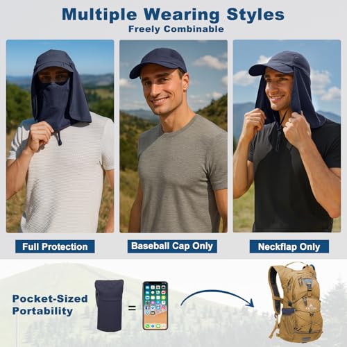 Surblue Neck Face Flap Outdoor Cap UV Protection Sun Hats Fishing Hat Quick-Drying UPF50+ - color: Deep Blue, size: Medium