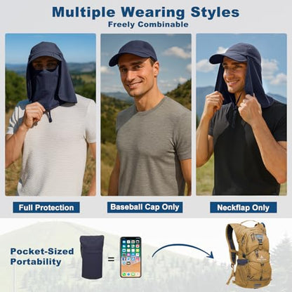 Surblue Neck Face Flap Outdoor Cap UV Protection Sun Hats Fishing Hat Quick-Drying UPF50+ - color: Deep Blue, size: Medium