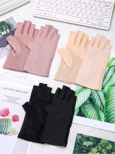 Sunblock Fingerless Gloves Non-slip UV Protection Driving Gloves Summer Outdoor Mittens for Women Girls - color: Beige, Pink, Black