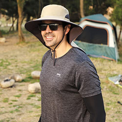HUAMULAN Women Large Brim Sun Hat with Neck Flap, Men Quick Dry Hiking Fishing Safari Hat UPF 50+ - color: Hyp011-mise