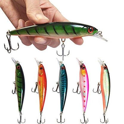 Minnow Fishing Lures Crankbaits Set Fishing Hard Baits Life-Like Swimbait Hard Fishing Topwater Lure Bass Bait for Trout Bass Perch Fishing - color: 5PCS