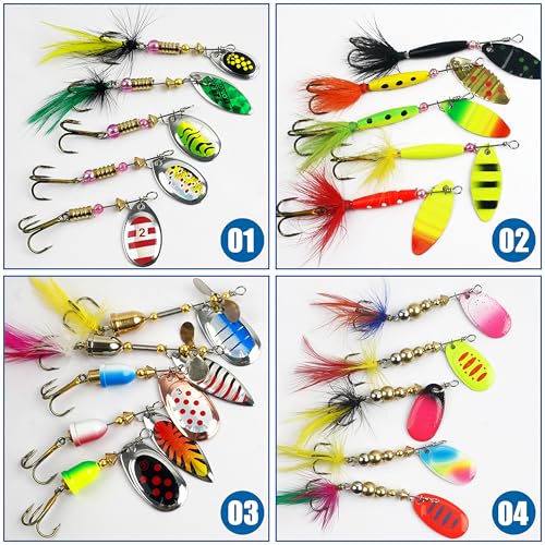 Fishing Lures Spinnerbait Kit Rooster Bait Tail Fishing Lures Inline Spinner Baits Bass Salmon Trout Spoon Hard Metal Spinnerbaits for Saltwater Freshwater - style: 20pcs Spinnerbaits Kit