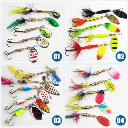Fishing Lures Spinnerbait Kit Rooster Bait Tail Fishing Lures Inline Spinner Baits Bass Salmon Trout Spoon Hard Metal Spinnerbaits for Saltwater Freshwater - style: 20pcs Spinnerbaits Kit