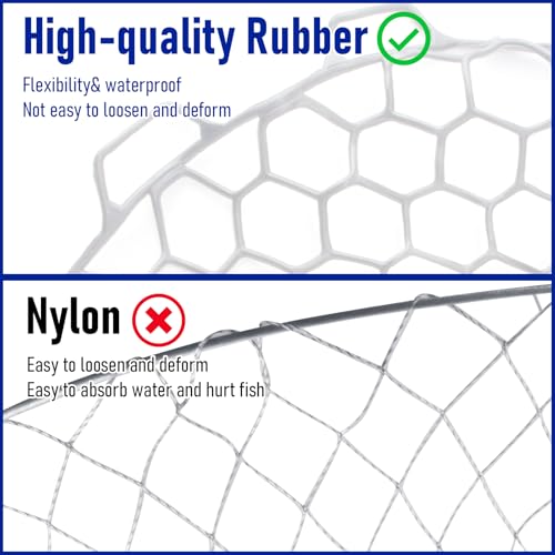 Dr.Fish Fishing Landing Net Replacement Rubber Fishing Net Without Handle Foldable Mesh Netting for Freshwater Saltwater - color: White, size: G-70.87'' Girth(23.62'' Dia, 13.8*7.9" Depth)