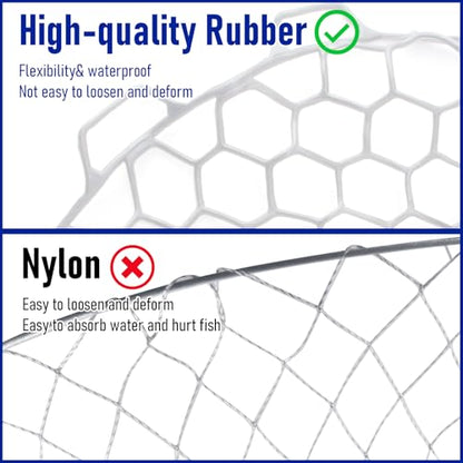 Dr.Fish Fishing Landing Net Replacement Rubber Fishing Net Without Handle Foldable Mesh Netting for Freshwater Saltwater - color: White, size: A-38.58'' Girth(11.81'' Dia, 8.7*3.9" Depth)
