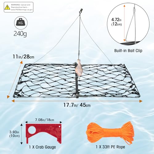 QualyQualy Castable Crab Trap Kit, Foldable Crabbing Net with Rope & Bait Clip, Crab Snare/Pots/Traps for Blue Crabs, Dungeness, Crawfish Portable Crabbing Equipment - color: Crab Trap - 1 Pack