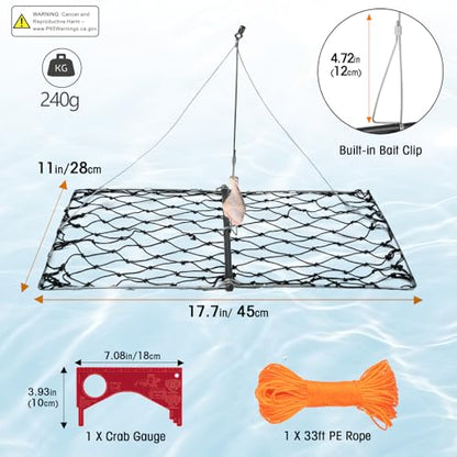 QualyQualy Castable Crab Trap Kit, Foldable Crabbing Net with Rope & Bait Clip, Crab Snare/Pots/Traps for Blue Crabs, Dungeness, Crawfish Portable Crabbing Equipment - color: Crab Trap - 1 Pack