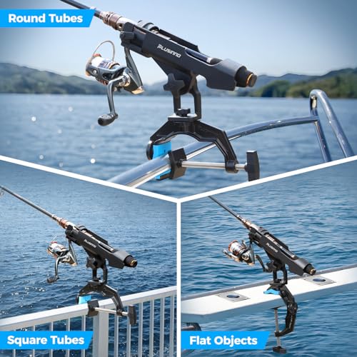 PLUSINNO 1/2/4 Pack Fishing Rod Holders for Boat, Fishing Rod Holder with Enlarge Clamp, Innovative Dual-V Shaped Design, Fit Round/Square Tube Boat Fishing, Fishing Gear, Fishing Gifts for Men - color: Rod Holder-1 Pack