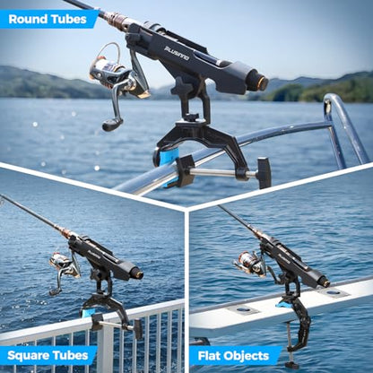 PLUSINNO 1/2/4 Pack Fishing Rod Holders for Boat, Fishing Rod Holder with Enlarge Clamp, Innovative Dual-V Shaped Design, Fit Round/Square Tube Boat Fishing, Fishing Gear, Fishing Gifts for Men - color: Rod Holder Pack of 4