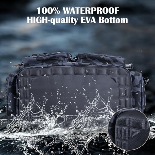Goture Large Tackle Bag,Store Up to 8PCS 3700 Plus 4PCS 3600 Tackle Trays(Not Included),Water Resistant Saltwater Gear Storage Big Fishing Bag with EVA Bottom,Gifts for Men(21.65"x11.8"x15.16") - color: A1 Camo 2 Extra Large Without Trays