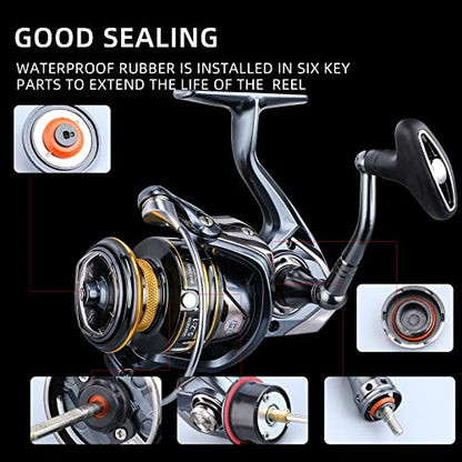 Saltwater Spinning Reel,13+1BB Ultra Smooth Saltwater Fishing Reels,Powerful Carbon Drag,CNC Aluminum Spool & Handle - color: tarnish&gold, size: 1000
