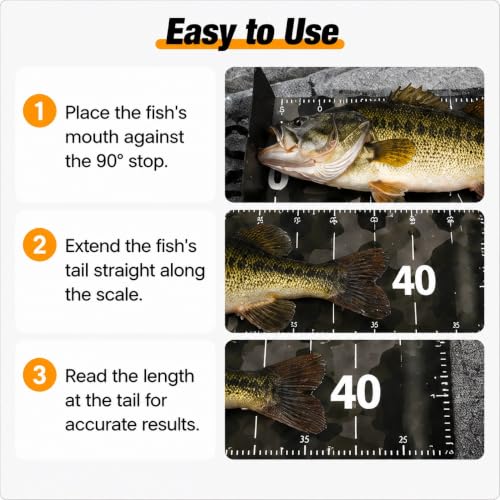 47.2in Fish Measuring Board, Waterproof PVC Ruler with 90° Bump Board | Portable fish ruler for accurate measuring. Ideal for bass, trout and pike on boats, kayaks, coolers and docks.