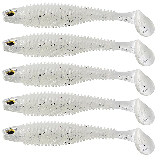 MAFIMOEA 40/30/25Pcs Paddle Tail Swim Baits Lures Fishing Soft Plastic Lure Kit for Bass Trout Walleye Crappie 6.5cm 7.5cm 10.5cm - color: White, size: 3.15IN/8CM - 30PCS