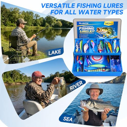 PLUSINNO Fishing Lures Kit Tackle Box, Premium Fishing Bait Set for Bass, Trout, Crappie, Walleye, Fishing Gear Accessories Kit for Freshwater & Saltwater, Fishing Gifts for Men
