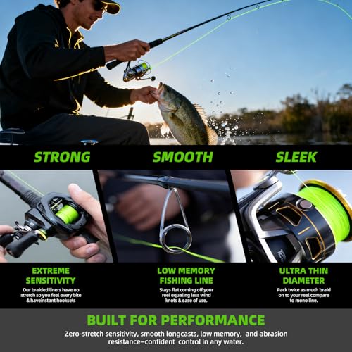 8 Strand Braided Fishing Line, Pro-Grade Performance, PE Braided Line, Zero Stretch, Smooth Casting, Abrasion Resistant, High Density and High Visibility, Ice Fishing Line - size: 25 LB (300 yards)