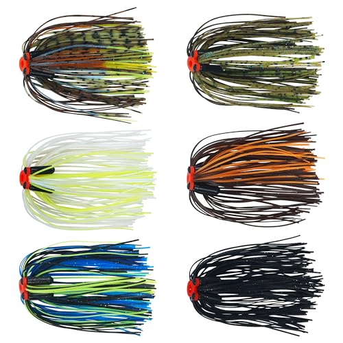 Silicone Jig Skirts Bass Fishing Lure Skirts with Tube Rattles 50 Strands Spinnerbait Buzzbaits Skirts Replacement DIY Squid Jig Bass Spinner Bait Fly Tying Material - color: 6pcs