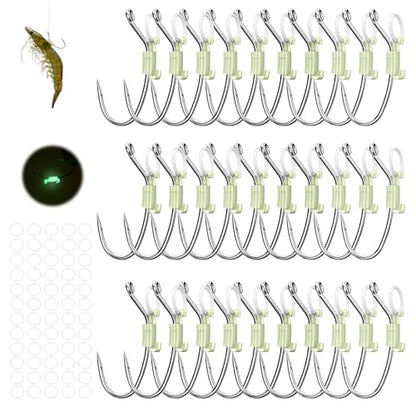 KANAMA Luminous Live Shrimp Hooks - High Carbon Steel Fishing Hooks Saltwater Corrosion Resistant Barbed Strong Hooks Freshwater Shrimp Walker, Ideal for Bass, Groupers, Pike, Catfish & More - size: L ×30