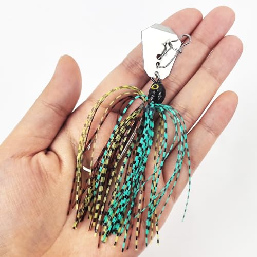 5Pcs Buzz Bait Fishing Bladed Jigs Lures Multicolored Jig Skirts for Bass Trout Walleye 3.15in/0.39oz