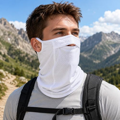 Sun Protection Face Mask with Neck Cover, Cooling Breathable Ear Loop Neck Gaiter for Fishing Cycling Running - color: White