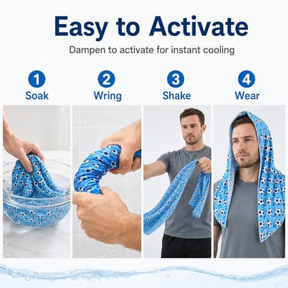 6 Pack Cooling Hoodie Towel, 25 x 12 Inch Hooded Neck Wrap with Pouches and Clips, Soft Breathable Ice Towel for Sports, Gym, Camping, Fishing, Cycling, Outdoor Work, Portable Set
