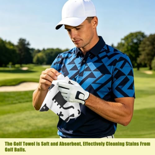 Black Cat Fish White Pattern Magnetic Golf Towel for Golf Bags Microfiber Golf Essentials for Men Women with Carabiner Clip Attaches to Carts and Clubs, 17.7"x17.7"