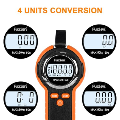 Fuzion Fish Scale, Professional Fishing Scale - 110lb Capacity, Waterproof, Night Light, Memory & Tape Measure | Portable Fish Weigh Kit w/Lip Gripper, Batteries & Pouch