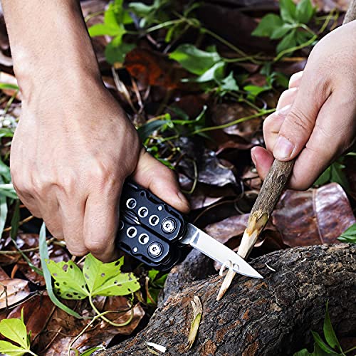 RoverTac Multitool Pliers Pocket Knife, 14 in 1 Multi Tool Knife Pliers Saw Bottle Opener Safety Lock Nylon Sheath, Camping Hiking Gear Multitool for Camping Survival Hiking DIY, Gifts for Men Dad - color: Black