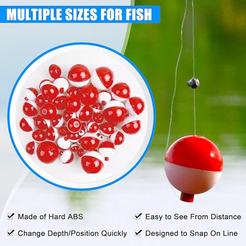 Fishing Bobbers Fishing Floats and Bobbers ABS Push Button Fishing Round Buoy Float Bobber Red/White Bobbers Floats Fishing Tackle Accessories 0.5"/0.75"/1"/1.5"/2"/2.5" - style: 2 inch- 20pcs