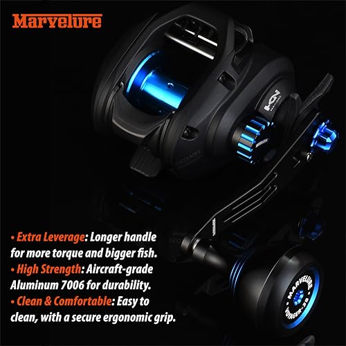 Power Handle 2.95'' (75 mm) Compatible for Shimano Curado Tranx, Daiwa Lexa, Penn Fathom Squall Low Profile, Okuma Komodo, Quantum Accurist Baitcasting Reels - color: Black Blue, size: 7x4 mm (Voyager)