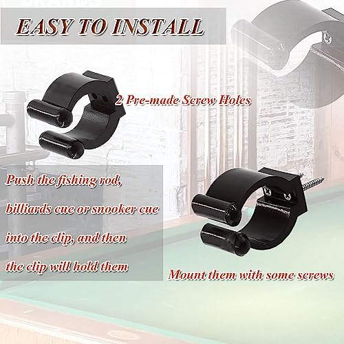Pool Cue Holder, 10 Pieces Plastic Fishing Pole Rod Holder Clips - Black Pool Stick Holder Billiards Cue Stick Holder Clips for Wall Snooker Cue Locating Clips (10pcs black)