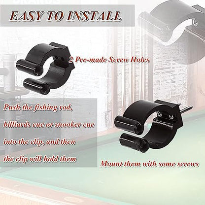 Pool Cue Holder, 10 Pieces Plastic Fishing Pole Rod Holder Clips - Black Pool Stick Holder Billiards Cue Stick Holder Clips for Wall Snooker Cue Locating Clips (10pcs black)