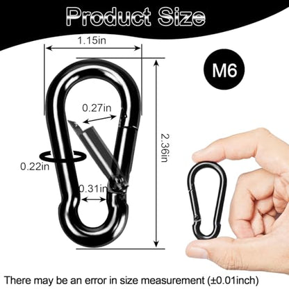 Carabiner Clips Black Twours Spring Snap Hooks Small Carabiners Heavy Duty Galvanized Steel Quick Links for Rust-Resistant Keychain Clips Outdoor Hiking Camping Hammock Fishing 1.56" 1.97" 2.36" 3.15" - size: 2.36inch(M6)--8pcs