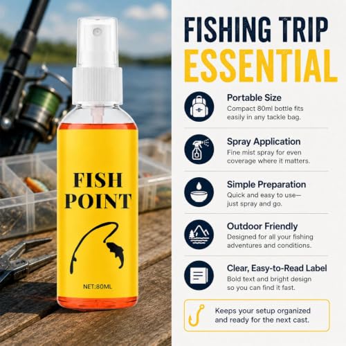 Fish Attractant 80ml Lure Additive Fish Point Liquid | Bass Lure Enhancer for Lake River Stream Shore Boat Outdoor Trip Bass Trout Angler Dad Husband Boyfriend Men