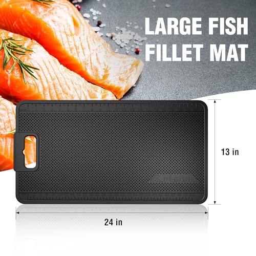 FLISSA Nonslip Fish Fillet Mat with Measuring Scale, 24"*13", Durable & Portable Fish Cleaning Mat for Easy Filleting, Large Fish Mat for Fish Cleaning and Cutting Board