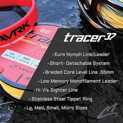 MAVRK USA Fly Fishing Line | Euro Nymph & Floating Lines | Level ESN Mono & Weight Forward Designs | High Visibility, Low Stretch, Freshwater Trout - color: Tracer 37, size: Medium