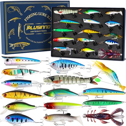 PLUSINNO Fishing Lures - Tackle Box, Bass Fishing Lures for Freshwater and Saltwater, Trout Fishing Gear & Bait, Fishing Gifts for Men,Father - color: Bass/Trout fishing lures-A