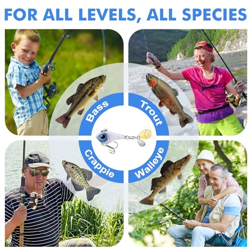 TRUSCEND Vibespinner Easy Catch Fishing Lures with BKK Hooks, Tail Spinner Baits with 4 Actions, Vibrating Swimming Flashing & Jigging for More Bites, Spoon Lures for Bass Trout Crappie Walleye Pike - color: A1-1/4oz-7g