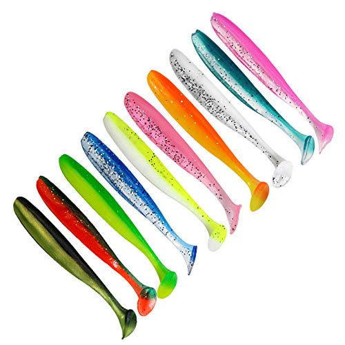 100Pack Soft Plastic Lures, T-Tail & Soft Paddle Tail Baits for Saltwater & Freshwater
