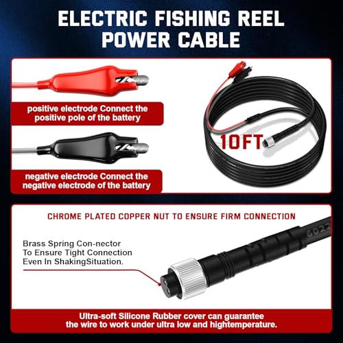 10FT Fishing Reel Replacement Part for Daiwa 1000 750 500 and for Shimano Power Cord Cable Battery Connecting Line Double Connectors 3M