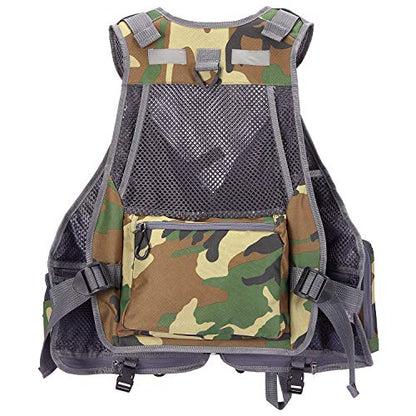 BASSDASH Strap Fishing Vest Adjustable for Men and Women, for Fly Bass Fishing and Outdoor Activities - color: F22 - Green Camo