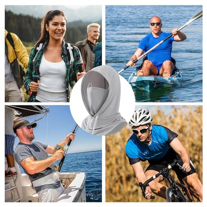 Balaclava Face Mask, UV Sun Protection Summer Cooling Breathable Hood Full Head Cover for Men Women Fishing Cycling Hiking - color: All-in-one: Lightgray