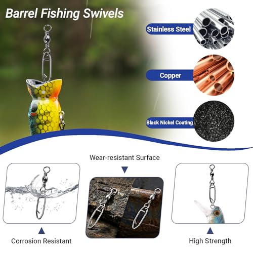 QISHUO High Strength Fishing Swivels Stainless Clips Steel Snap Swivels Barrel Connector Saltwater Swivel Fishing Rolling Black Nickel - size: Size 1+L (77lb) 25 pcs