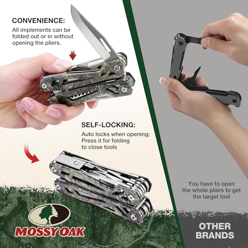 MOSSY OAK Multitool, 22-in-1 Stainless Steel Pliers with Screwdriver Sleeve, Camo Steel Handle, Self-locking Knife with Sheath-Perfect for Outdoor, Survival, Camping, Hiking, Simple Repair - color: 22-in-1, Camo
