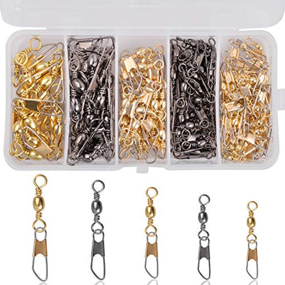 Fishing Swivels Snaps Rolling Barrel Swivels with Safety Snap High Strength Freshwater Saltwater Fishing Snap Swivels Fishing Tackle Accessories Lure Line Connector - style: 150pcs(2,4,6,8,10#)
