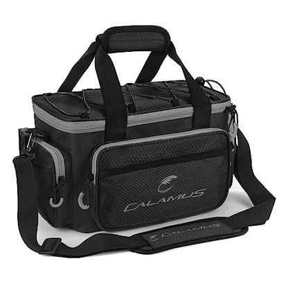 Calamus Fishing Tackle Bags - Saltwater & Freshwater Fishing Bags - Rip-Stop PE - Padded Shoulder Strap - Pliers Storage - Black - color: D：Black(without trays)-14.3*9*7.5 inches